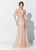 Montage, Ivonne D by Mon Cheri - 119D46 Beaded Cold Shoulder Gown In Pink and Nude