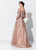 Montage, Ivonne D by Mon Cheri - 119D47A Beaded Illusion Bateau Gown In Pink and Multi-Color