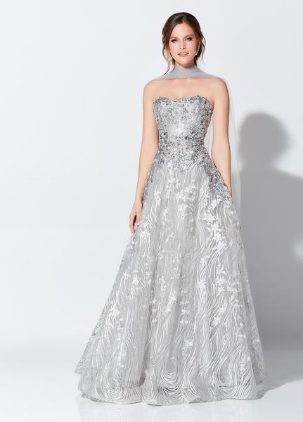 Montage, Ivonne D by Mon Cheri - 119D47B Strapless Beaded Ballgown In Silver and Multi-Color