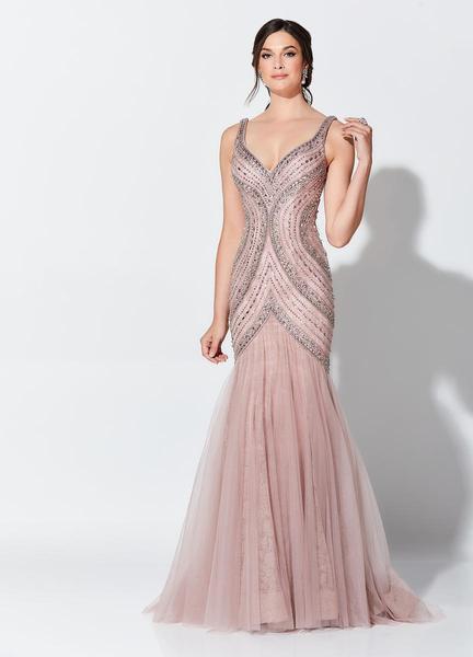 Montage, Ivonne D by Mon Cheri - 119D49 Beaded V-neck Trumpet Dress In Pink