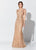 Montage, Ivonne D by Mon Cheri - 119D54 Beaded Lace Deep V-neck Dress In Gold