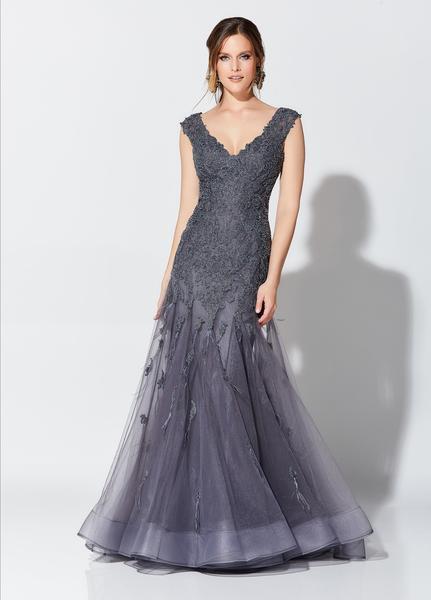 Montage, Ivonne D by Mon Cheri - 119D55W Lace Appliqued Trumpet Gown In Gray