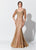 Montage, Ivonne D by Mon Cheri - 119D57W Glitter Tulle Trumpet Gown In Gold and Pink