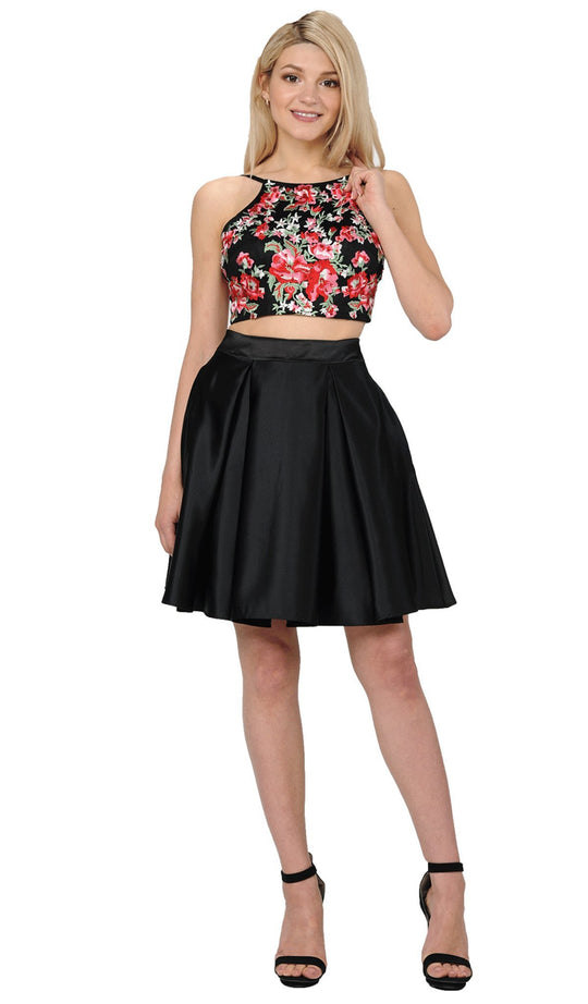 Poly USA - 8266 Two Piece Multi-Colored Embroidered A-line Dress