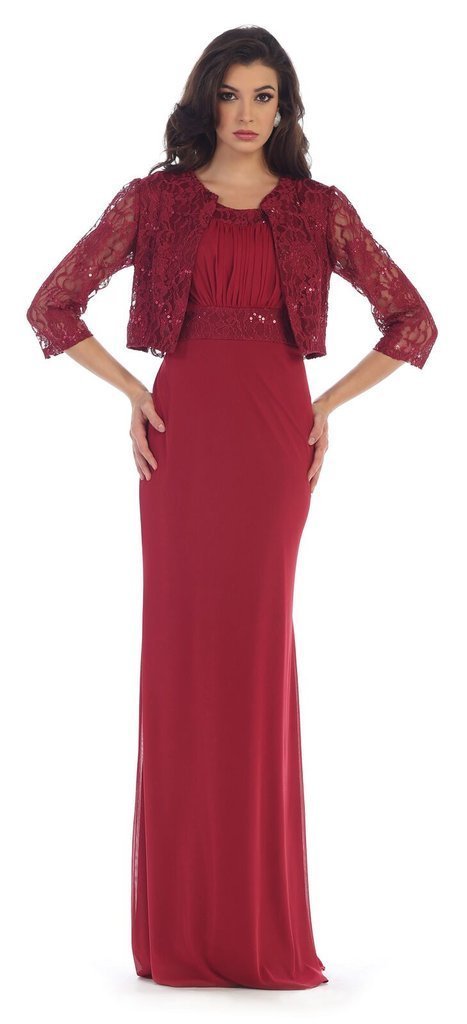 May Queen - MQ1450 Sleeveless Sequins Chiffon Dress with Lace Jacket I Red