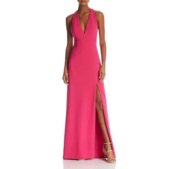 Aidan Mattox - MN1E202458 Sleeveless V-Neck Plain Slit Colum Gown In Pink