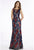 Gia Franco - 12002 Floral Lace Bateau Trumpet Dress In Blue