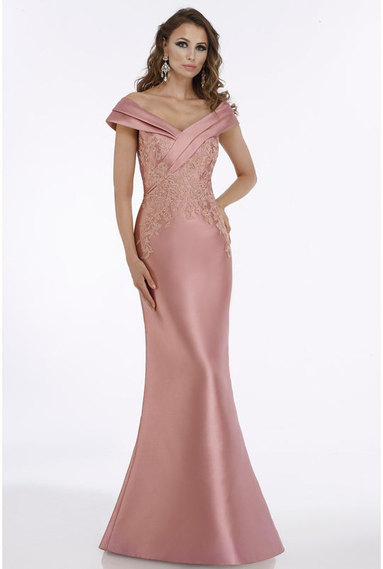 Gia Franco - 12005 Tiered Off-Shoulder Lace Appliqued Dress In Pink