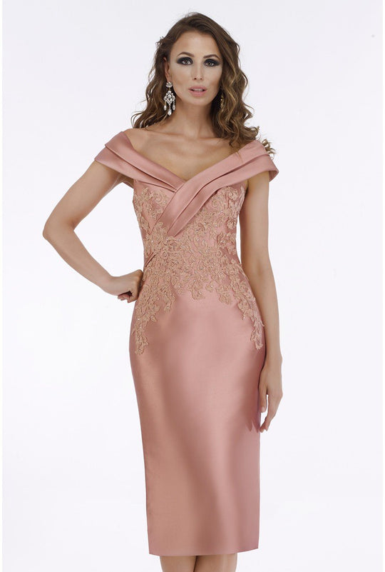 Gia Franco - 12005SH Tiered Off-Shoulder Lace Cocktail Dress In Pink