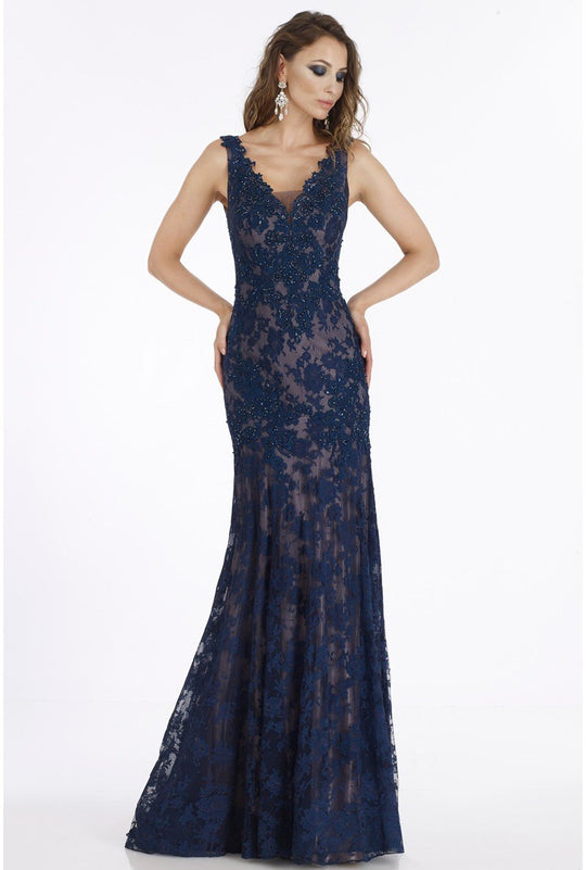 Gia Franco - 12007 Adorned Floral Lace Trumpet Gown In Blue