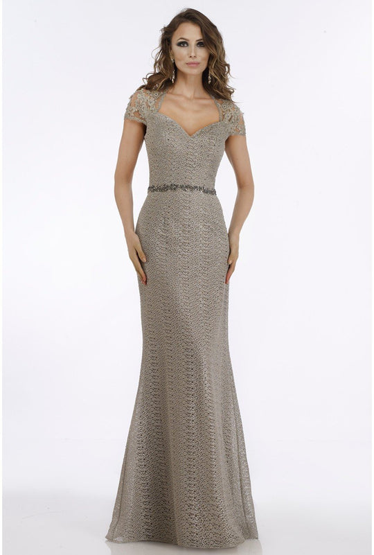 Gia Franco - 12008 Embroidered Queen Anne Trumpet Dress In Silver