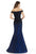 Gia Franco - 12011 Off Shoulder Contrasting Lace Trumpet Gown In Blue