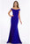 Gia Franco - 12012 Pleated Off-Shoulder Trumpet Dress With Train In Blue