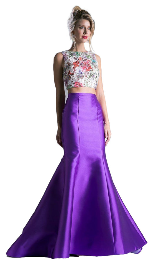 Cinderella Divine - 12013 Two Piece Bateau Mikado Mermaid Dress In Purple
