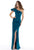 Gia Franco - 12014 Ruffled Asymmetric Neck Trumpet Dress In Green