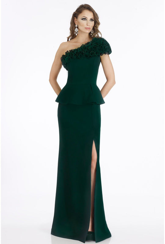 Gia Franco - 12015 Ruffled Asymmetric One-Shoulder Sheath Gown In Green
