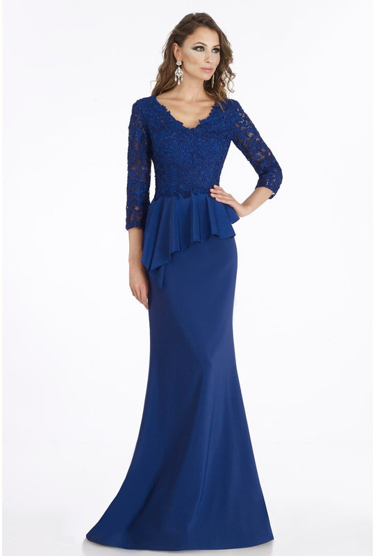 Gia Franco - 12018 Embroidered Quarter Length Sleeve Dress In Blue