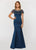 Ashley Lauren - 1201 Trumpet Evening Dress with Pewter Accents in Blue