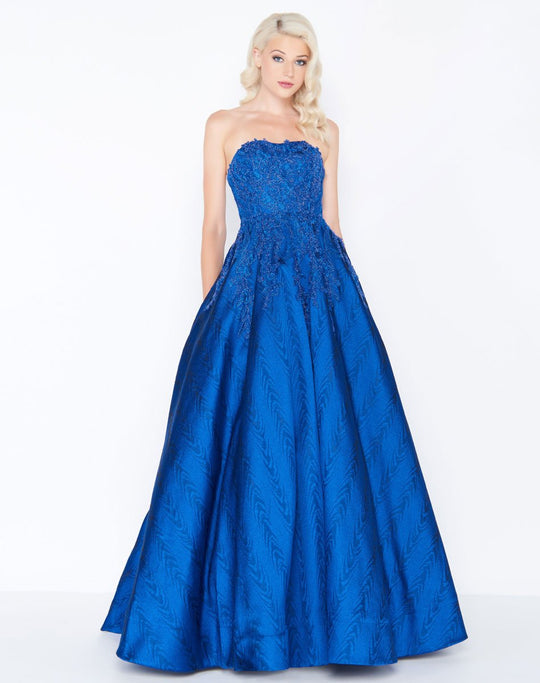 Mac Duggal - 12025M Embroidered Strapless Ballgown In Blue