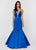 Ashley Lauren - 1202 Beaded Spaghetti Strap Evening Dress in Blue