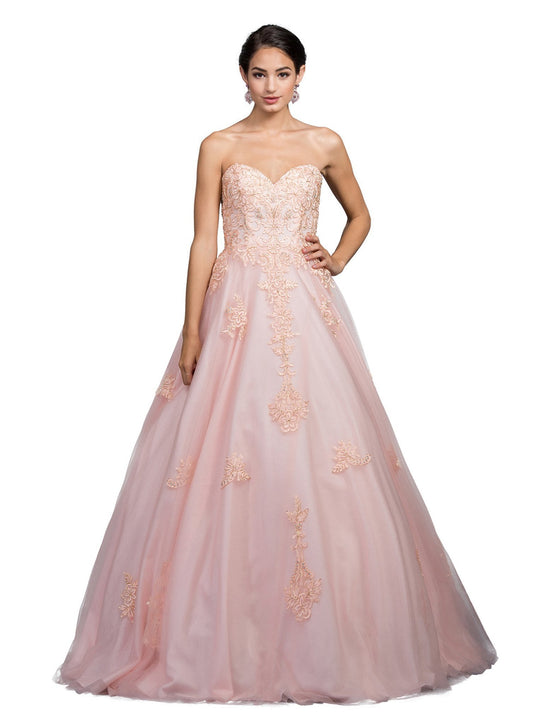 Dancing Queen - 1204 Strapless Embellished Sweetheart Prom Ballgown In Pink