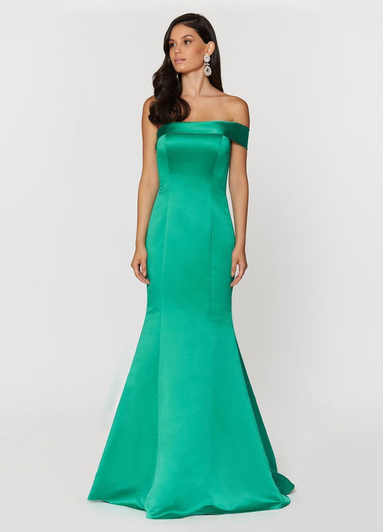 Ashley Lauren - 1204 One Shoulder Satin Evening Dress in Green