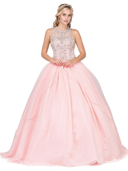 Dancing Queen - 1205 Embellished Jewel Quinceanera Gown in Pink