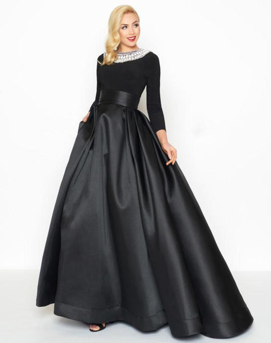 Mac Duggal - 12093R Embellished Long Sleeves Ballgown in Black