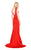 Mac Duggal Black White Red - 12094R Beaded Rolled Collar Jersey Gown In Red