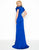 Mac Duggal - 12097R Beaded High Neck Fitted Dress With Train in Blue
