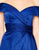 Mac Duggal Black White Red - 12099R Ruched Off-Shoulder Gown with Slit In Blue