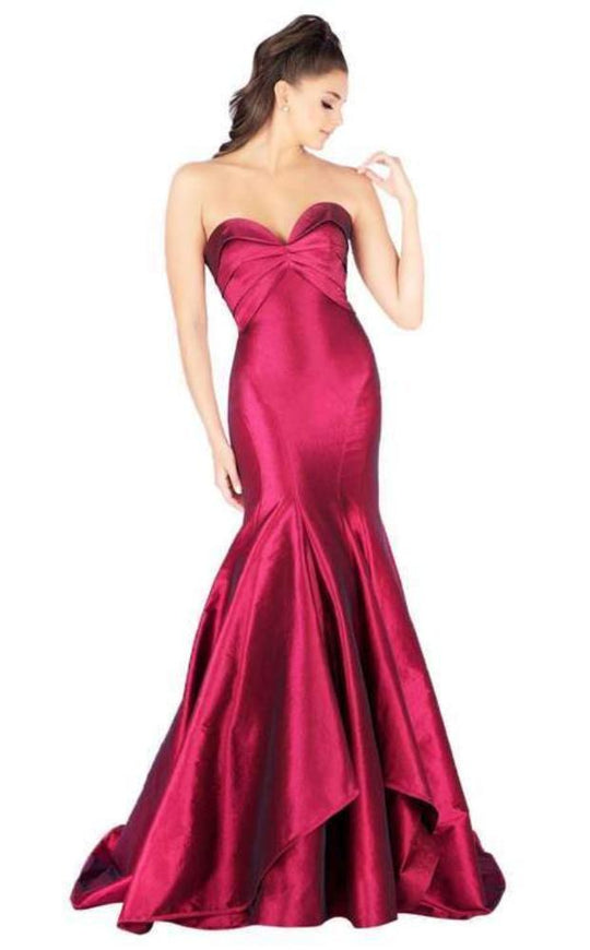 Mac Duggal Flash - 12110L Metallic Mesh Strapless Trumpet Evening Gown in Red