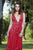 Shail K - 12110 Sequined Deep V-neck A-line Dress In Red
