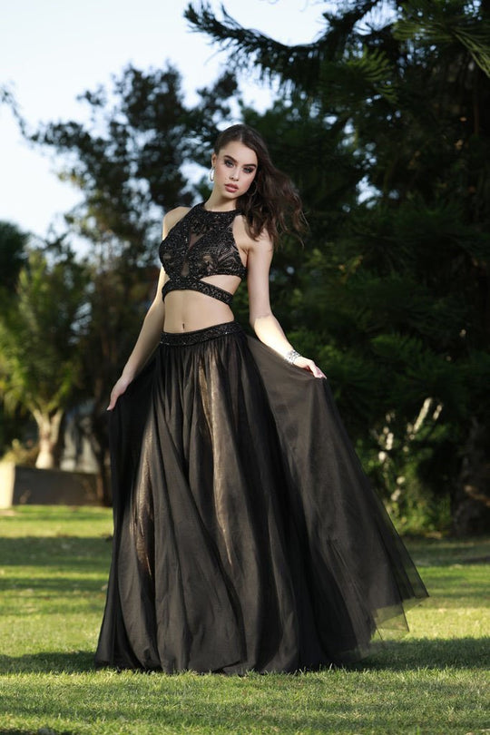 Shail K - 12111 Embellished Two Piece A-line Dress In Black