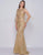 Mac Duggal Prom - 12162M Bead-Fringed Sleeve Gilded Sheath Gown In Gold