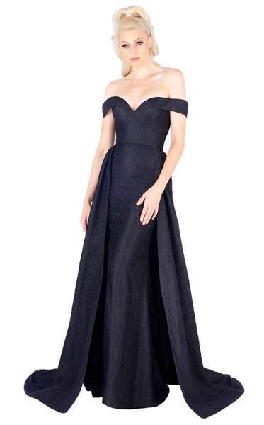 Mac Duggal - Lace Off Shoulder Long Overskirt Gown 12123L In Black