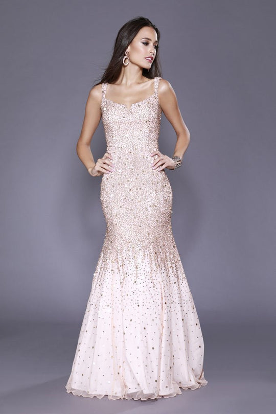 Shail K - 12123 Embellished V-Neck Trumpet Dress In Pink
