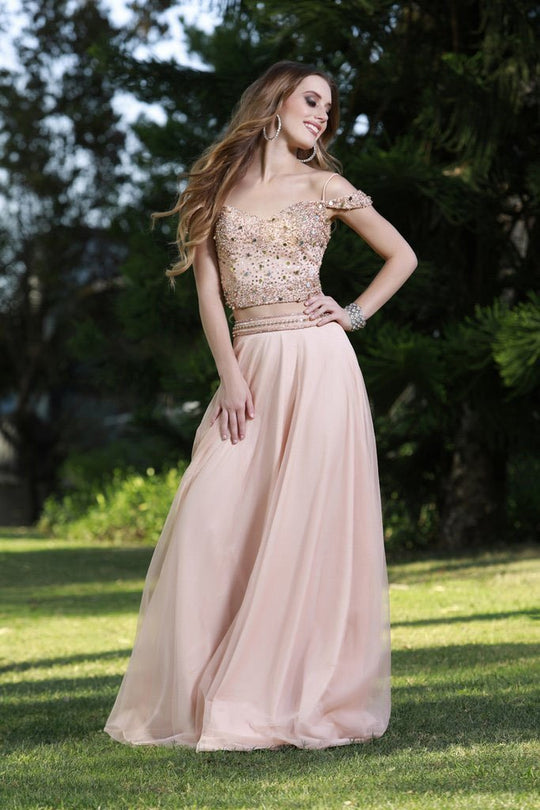 Shail K - 12126 Two Piece Embellished V-neck Dress In Pink