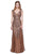 Shail K - 12130W Embellished V-neck Trumpet Dresss In Brown