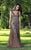 Shail K - 12130 Aztec Pattern Studded V-Neck Prom Dress In Brown and Neutral