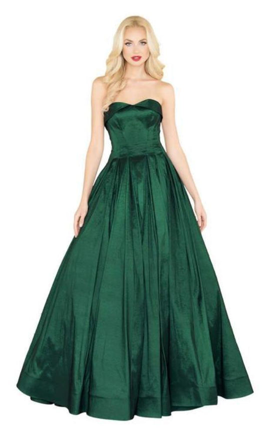 Mac Duggal Black White Red - 12132R Strapless Stretch Taffeta Ballgown in Green