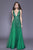 Shail K - 12134 Plunging V-Neck Sequined Tulle Gown In Green
