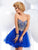 Clarisse - 2840 Gilded Lace A-Line Dress in Blue