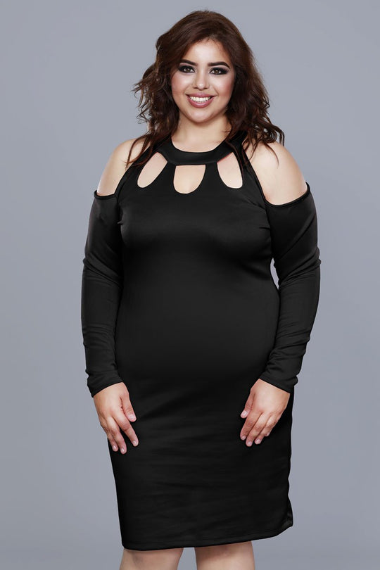 Shail K - 121516 Halter Spandex Sheath Dress With Cutouts in Black