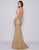 Mac Duggal Prom - 12162M Bead-Fringed Sleeve Gilded Sheath Gown In Gold