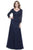 Shail K - Bedazzled Long Sleeve V-neck Trumpet Dress 12162W - 1 pc Navy In Size 18W Available