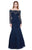 Shail K - 12165 Bead Embellished Long Sleeves Mermaid Gown In Blue and Gray