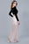 Shail K - 12169 Two Piece Velvet Embellished Tulle Sheath Dress in Black and Pink