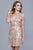 Shail K - 12167 Sequined Embellished Tulle Sheath Dress in Pink and Gold