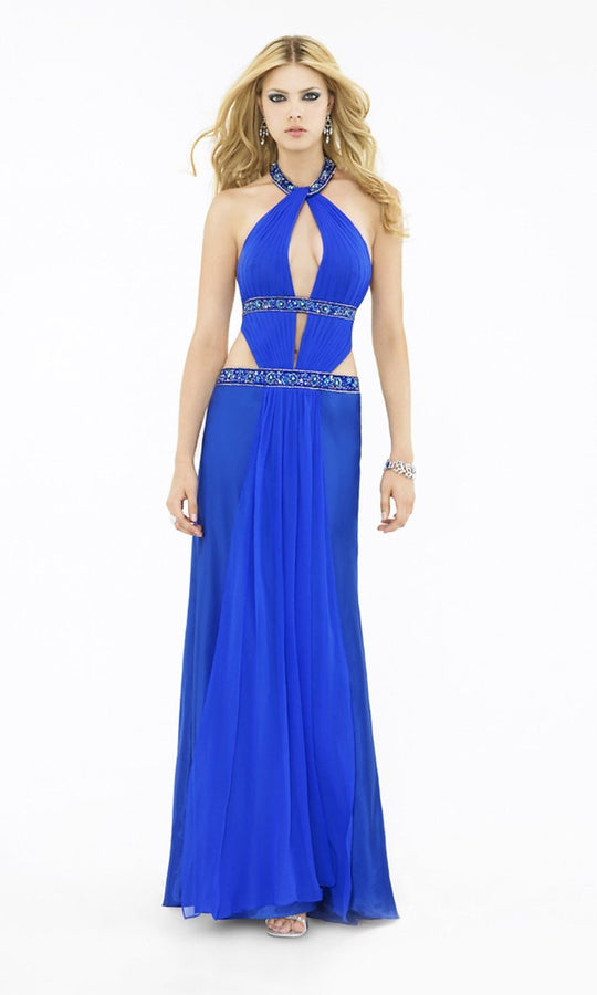 La Femme - 12172 Seductive Jewel Keyhole Neckline Evening Dress In Blue